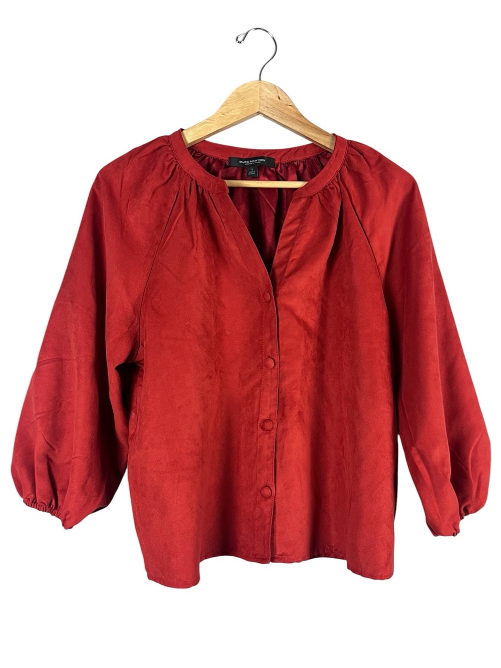 Faux Suede Deep Orange Button Blouse